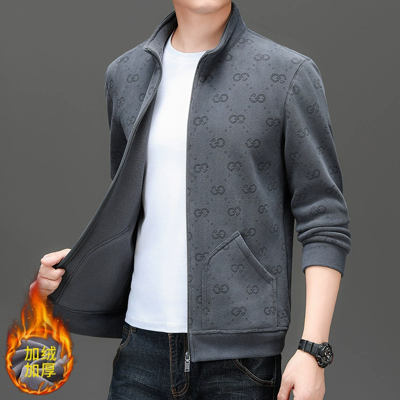 Трансграничный живой мужской кардиган на флисовой подкладке, утолщенное осенне-зимнее Новое повседневное пальто, флисовая Мужская куртка оптом