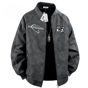 American Retro Baseball Uniform Spring, Autumn and Winter Loose Heavy Embroidered Pu Leather Jacket Men's and Women's Jacket Leather Jacket
