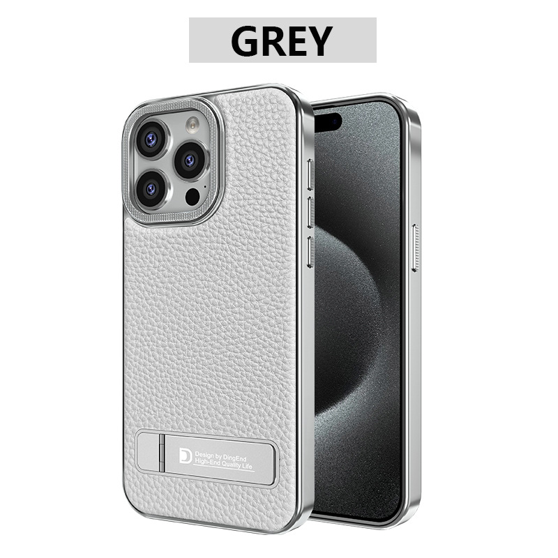 Ốp lưng iPhone 17 Pro Max chống sốc, có chân đứng, họa tiết vải da Apple nhập khẩu — đen, xám, màu nâu, màu cam chi tiết 13