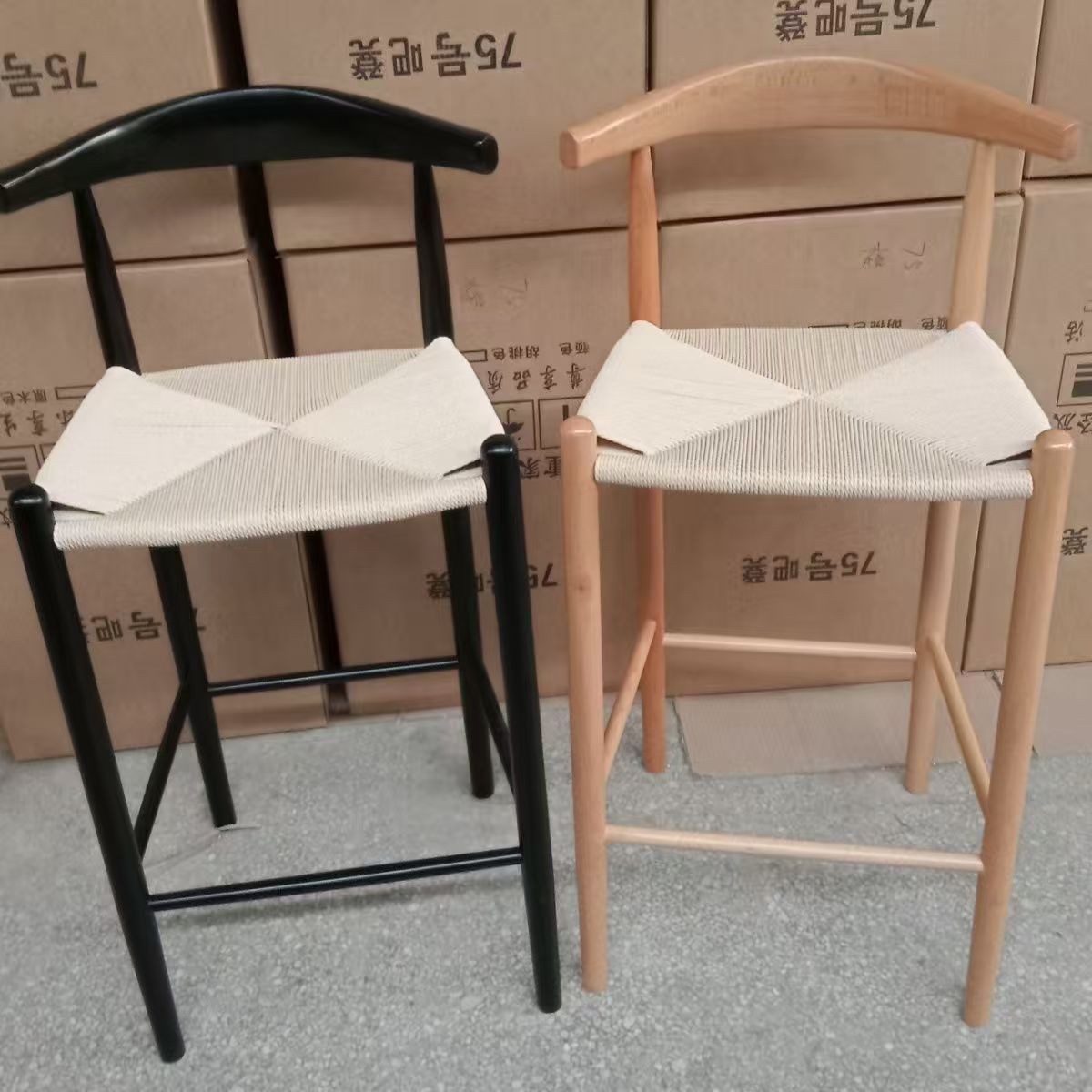 Manufacturer Light Luxury Bar Chair Nordic Simple Solid Wood Bar Chair Music Restaurant High-Legged Woven Chair Modern Solid Wood Leisure