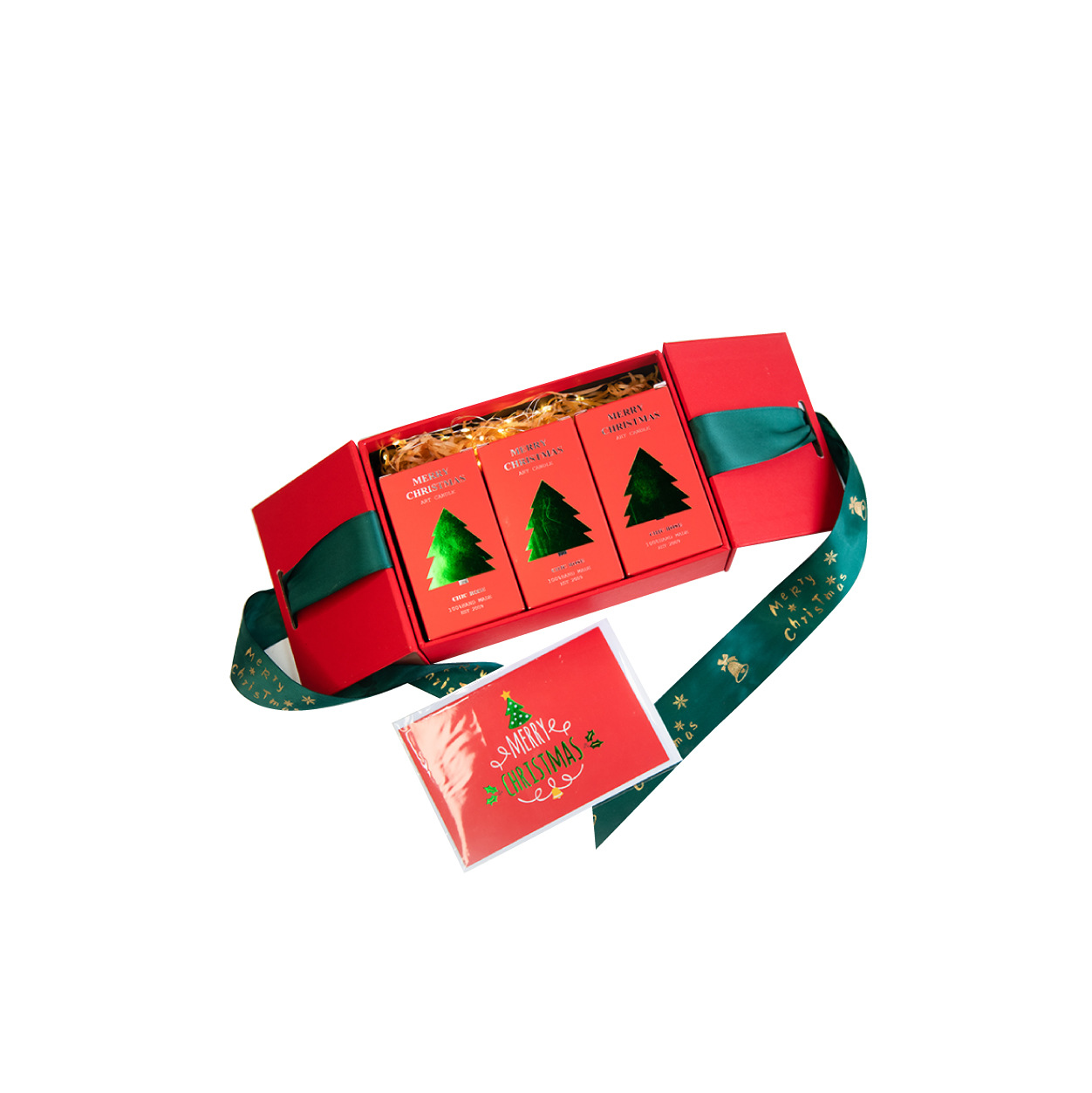 Vela de Navidad vela de aromaterapia hecha a mano rojo verde blanco manzana árbol de Navidad columna de lana de tres piezas caja de regalo traje de cera mixta
