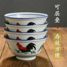 仿古怀旧陶瓷公鸡盘碗高脚厚边鸡公碗斗碗家用公鸡碗老式饭碗餐L^