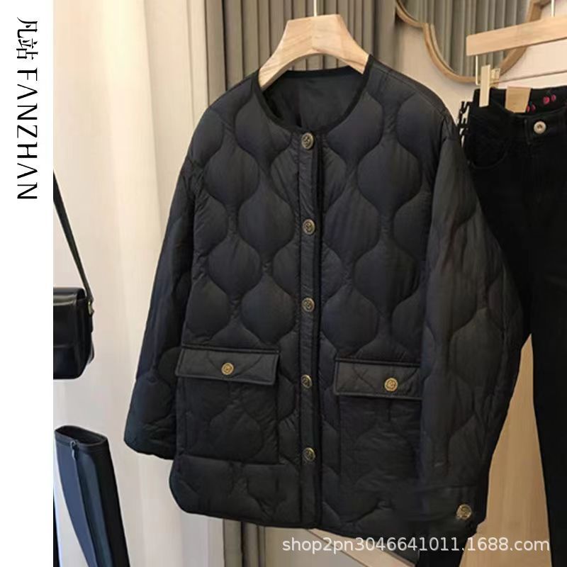 轻薄羽绒棉服外套女短款2024冬装新款名媛圆领小香风夹棉保暖上衣