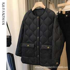 轻薄羽绒棉服外套女短款2024冬装新款名媛圆领小香风夹棉保暖上衣