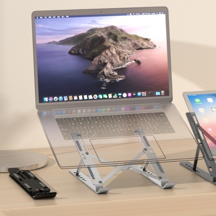 Soporte para computadora portátil, ajustable en altura, con radiador, transfronterizo, de aleación de aluminio, portátil, plegable y con almacenamiento