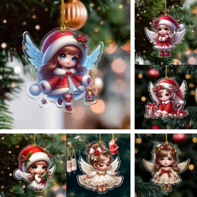 Nuevos productos transfronterizos acrílicos planos clásicos sombrero de Navidad serie de hadas decoración de árbol de Navidad colgante llavero