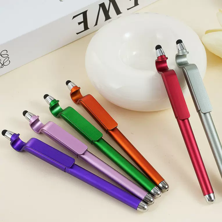 手机支架笔黑色签字广告笔设计 logo电容触控碳黑素创意创意笔