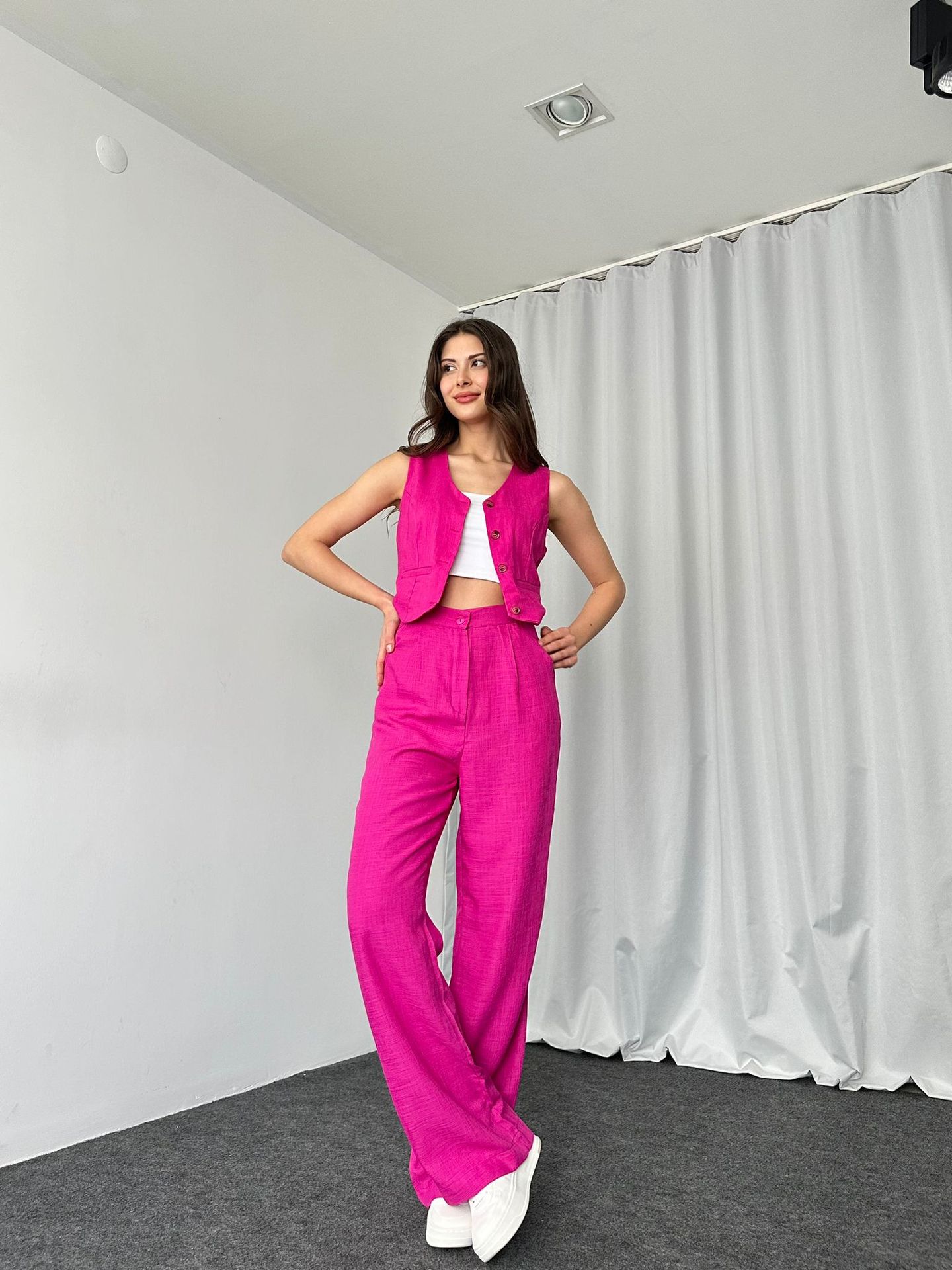 420g Weight Sleeveless Sleeve Length Spandex, Polyester Fabric Type Pant Co-ord Set Sets Type 2 Pieces Set Quantity Daily Occasion U Neck Neckline Regular Fit Fit Type Solid Color Pattern Summer Season Women's Gender Button Design Streetwear Style Daily Women's Streetwear Solid Color Spandex Polyester Button Pant Co-ord Set Pants Sets 12