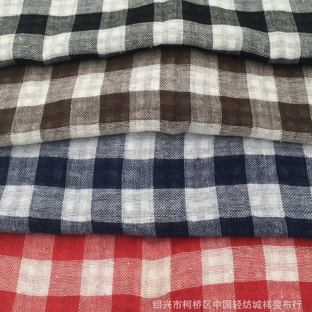 供应四色色织双面双层先染布格子布朝阳格梭织淘面料南通拼接布先
