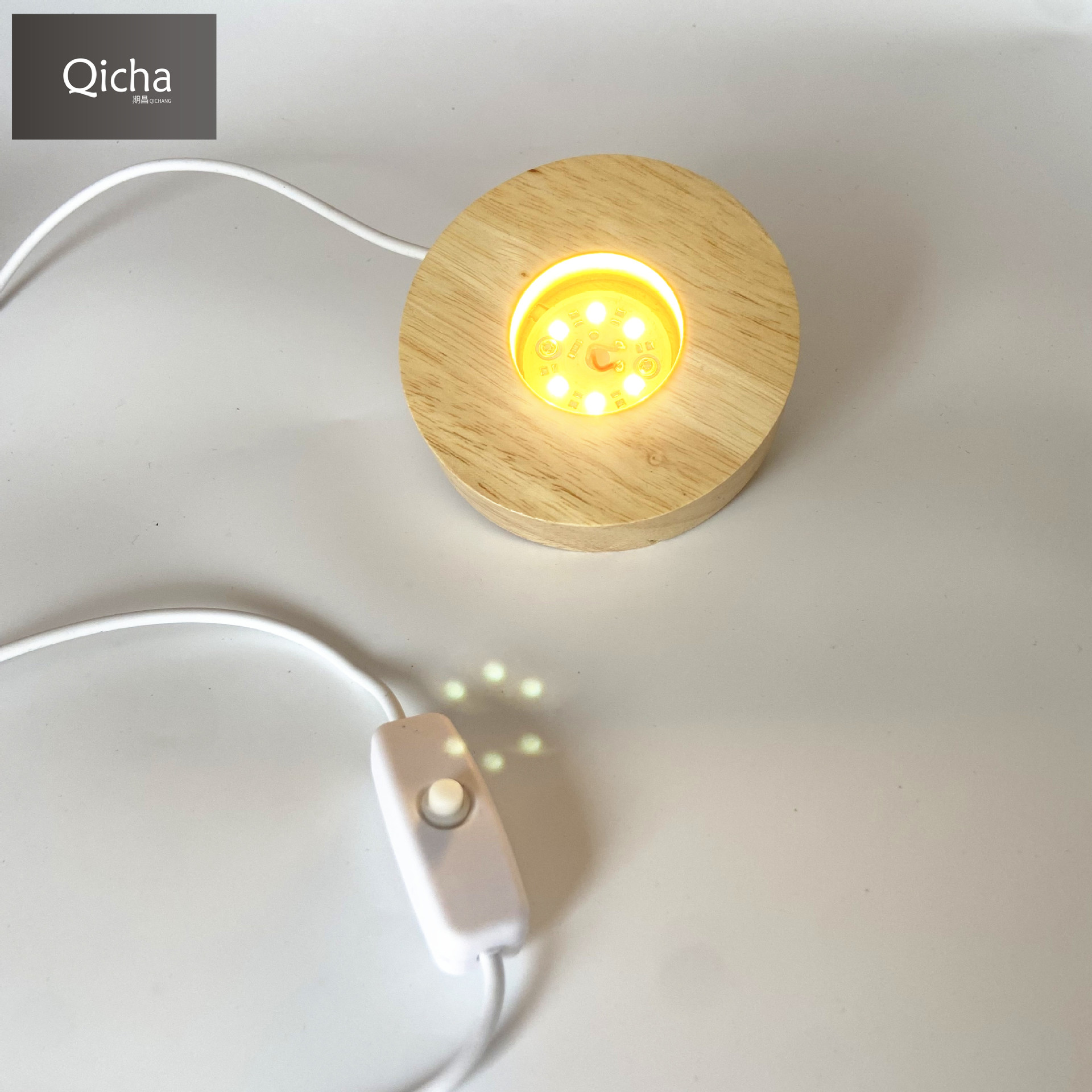 Kauçuk ahşap aydınlık kristal taban USB arayüzü 5V anahtarı aydınlık taban gece lambası masif ahşap yuvarlak lamba tutucu