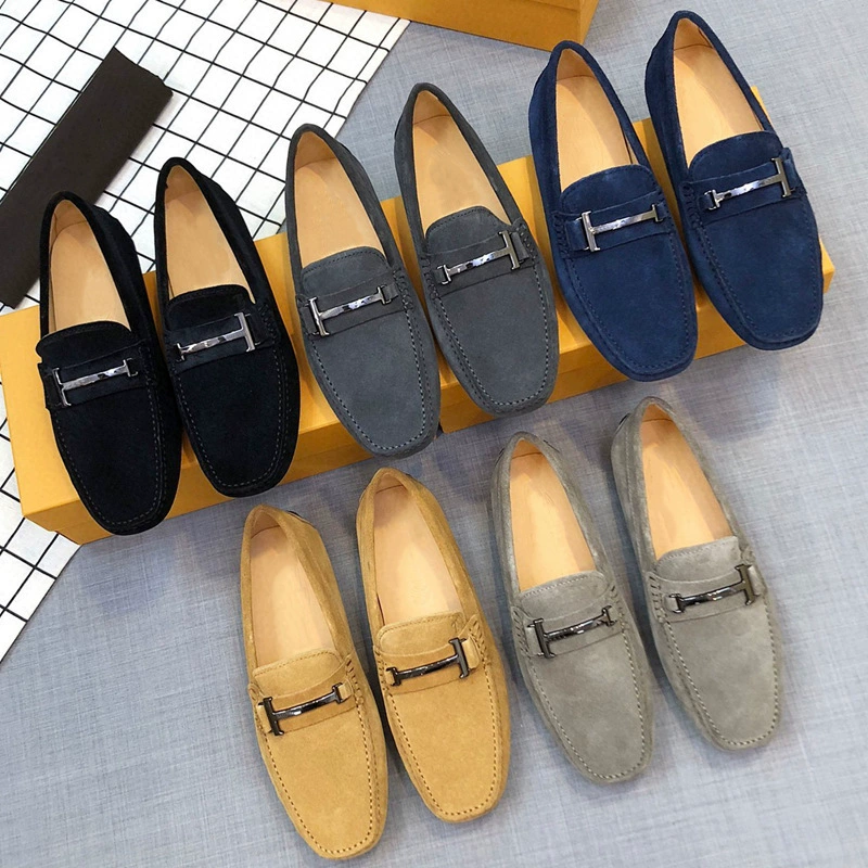 Мужские замшевые мокасины с металлической пряжкой, европейский и американский тренд, удобные, мягкая подошва.