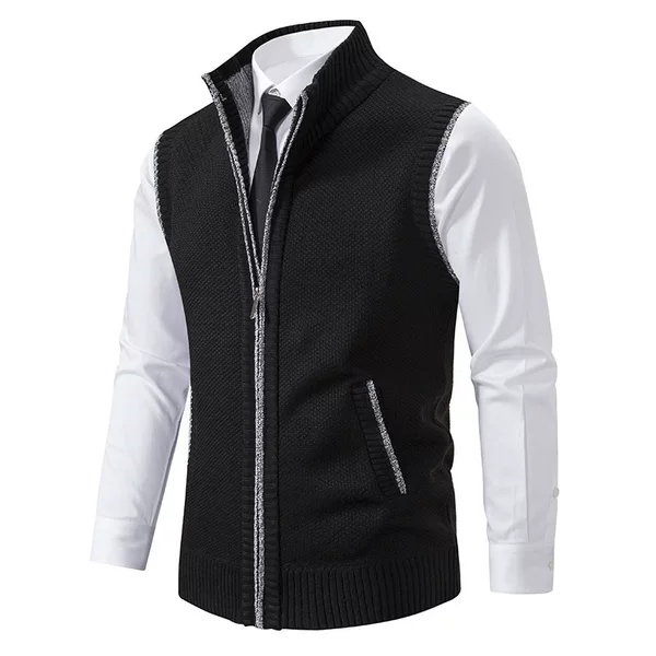 2026 Autumn and Winter New Foreign Trade Style Men's Solid Color Vest Jacket Men's Casual Stand Collar Sleeveless Knitwear
