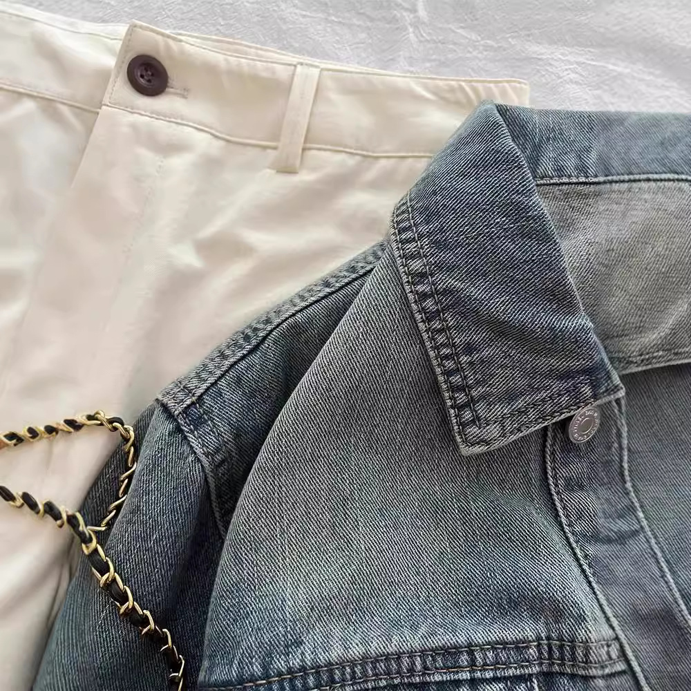 Women's Clothing Vintage Blue Lapel Denim Coat Women's Early Spring Loose All-match Hong Kong-style Jacket Short Top_voghion.com