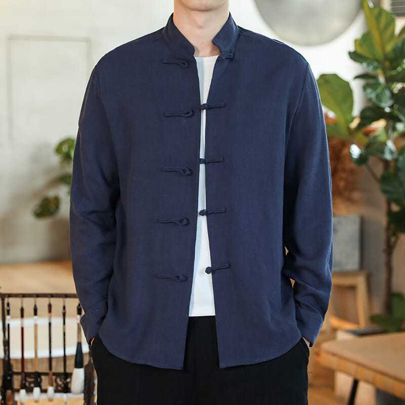 Clearance Sale: Chinese Style Autumn Folded Button Tang Suit Shirt, Retro Casual Plus Size Layman's Robe, Long Sleeve, Chinese Style Men's Clothing