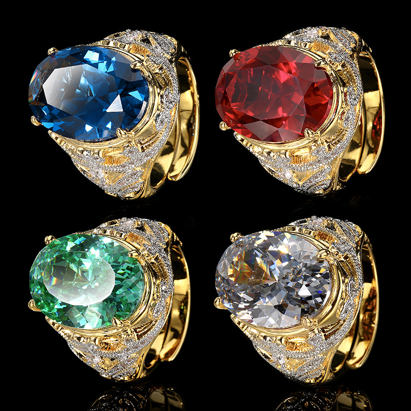 20264 Novo Anel Elegante e Nobre em Cobre Banhado a Ouro com Gema Sintética em Formato de Ovo para Mulheres 13*18_voghion.com