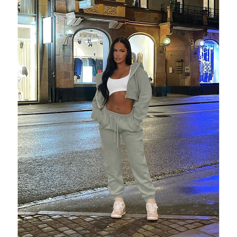 Women's Jacket Padded Sweatshirt Hooded Casual Sweatshirt Two Piece Set_voghion.com