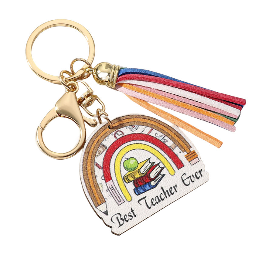 20g Weight Keychain Classification 1 Piece Quantity School, Graduation Occasion Wood Material Teachers' Day Festival Letter, Rainbow, Tassel Pattern Unisex Gender Modern Style Style Modern Style Letter Rainbow Tassel Wood Teachers' Day Unisex Keychain 7
