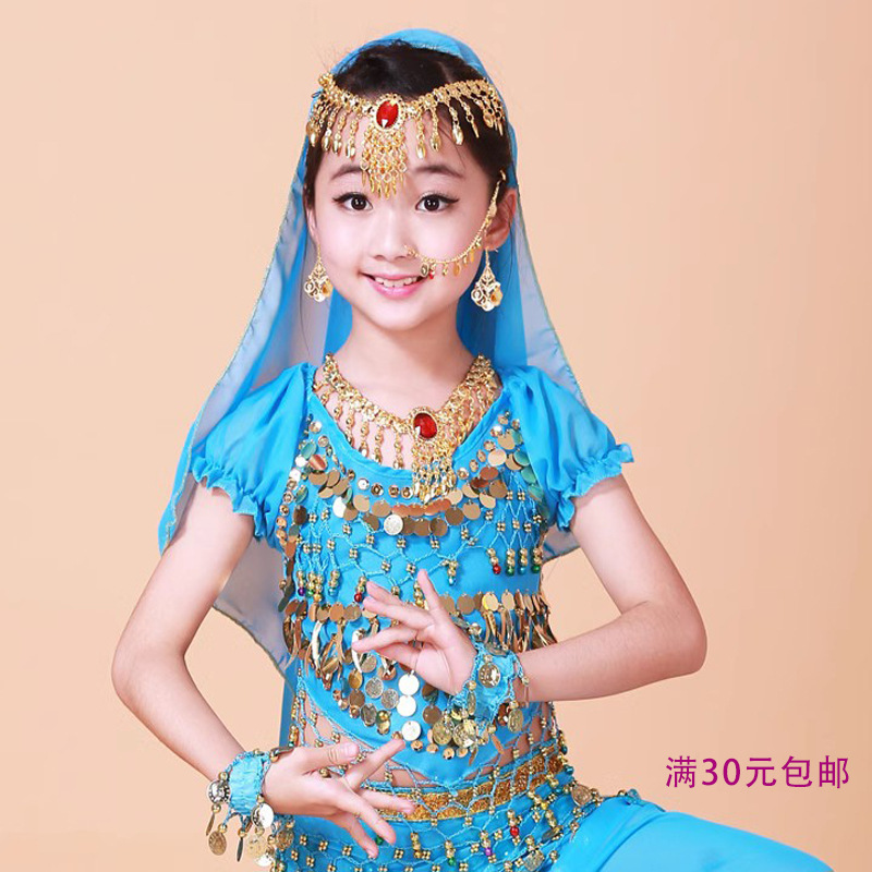 Children's Belly Dance Headwear Headwear Headwear Children's Indian Dance Nose Chain Earrings Dance Necklace Ear Clip Girls' Fake Nail Set