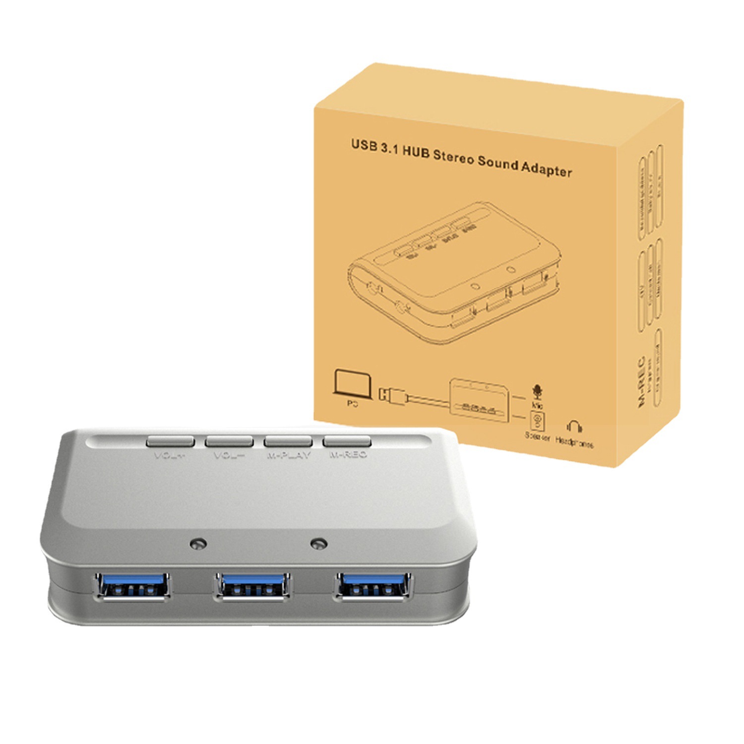 跨境PS5变音声卡兼容PS4耳机USB3.1HUB三口集线器高速扩展坞免驱