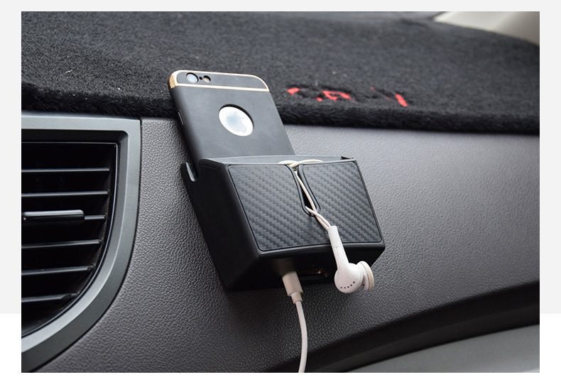 Car Adhesive Carbon Fiber Storage Box Interior Organizer Car Phone Holder
