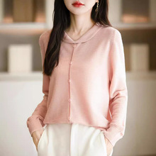 娃娃领套头长袖针织衫宽松休闲减龄女时尚洋气假开衫翻领多扣上衣