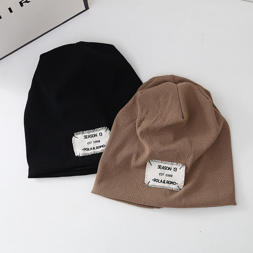 Stuffed Hat Spring and Autumn Embroidered Patches Hat Korean Style Knitted Wool Hat Thin Model Japanese Style Versatile Head Cover Cold Hat Wholesale
