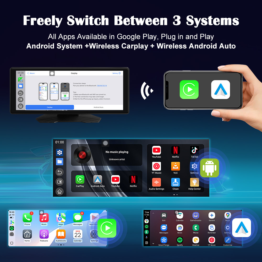10.25inch Dual Wifi Dash Cam Wireless Carplay Smart Screen Android Car Navigation System