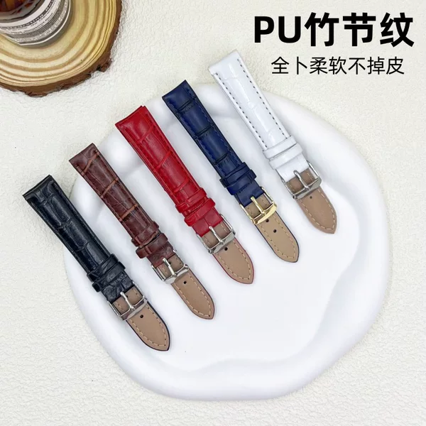 Manufacturer Wholesale Full Bamboo Pattern Pu Leather Watch Strap Bracelet Earth Buckle Accessories Sweat-Proof Unisex Universal
