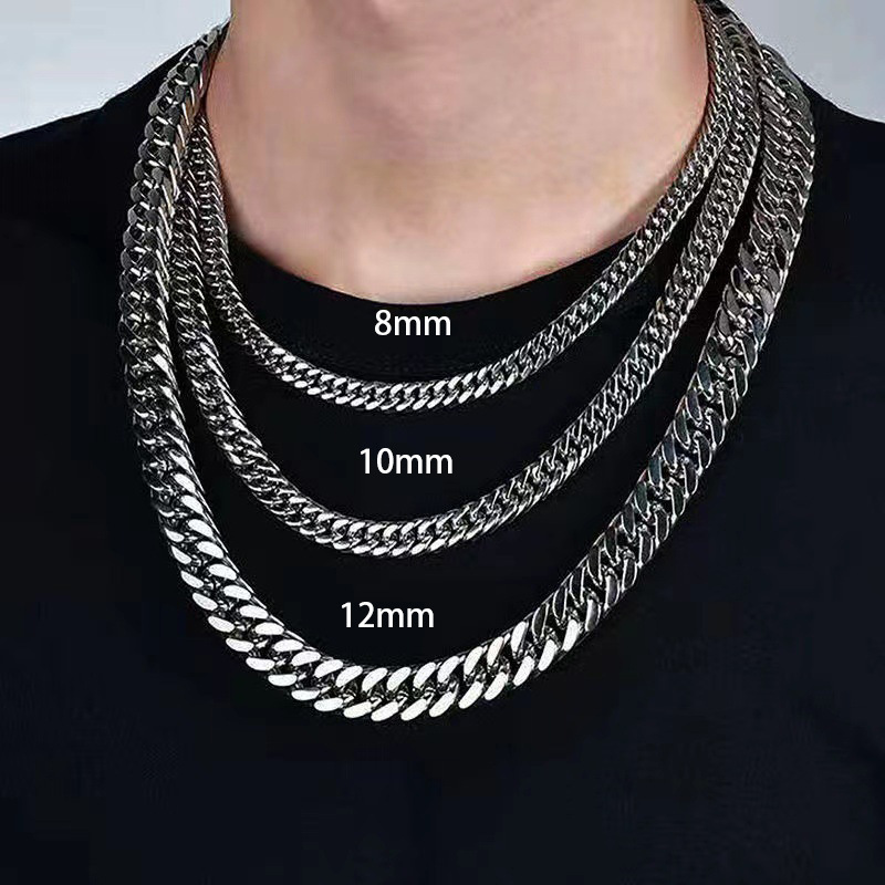 Stainless Steel Double-Woven Double Buckle Four-Sided Grinding Chain Titanium Steel Men's and Women's Necklace with Pendant Chain Bag Chain Luggage Hanging Chain Wholesale