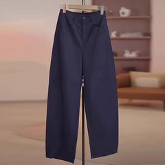 2025夏の新型の曲がり角の太もものスーツのズボンの女性のハイウエストの紺色の狭い版のバナナのズボンのカジュアルな9分のズボン