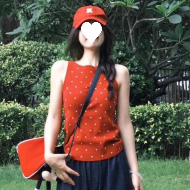 Clásico punto ondulado chaleco de cuello redondo de estilo general delgado camisa sin mangas para mujeres verano nuevo amarillo rojo