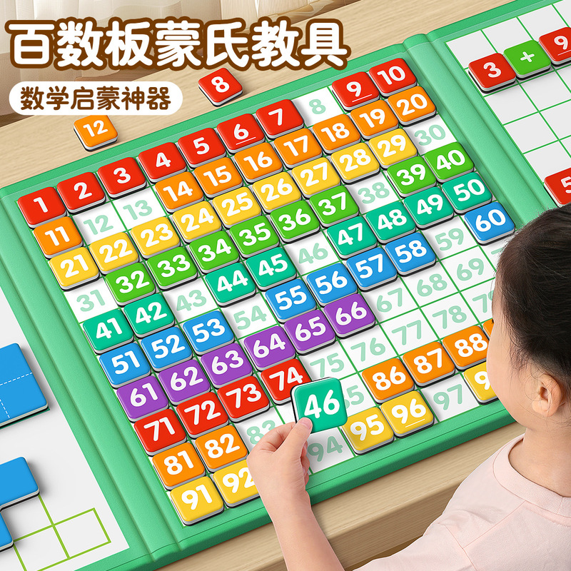 Magnetic Hundred Number Board Children's Digital Enlightenment 1-100 Arithmetic Montessori Teaching Aware Children's 3-6 Years Old Educational Toys Magnetic Absorption