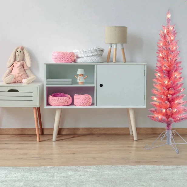 Премиальная декоративная ель высотой 4 фута 120 см, розовая махровая Christmas Tree с 50 прозрачными накалёнными огнями