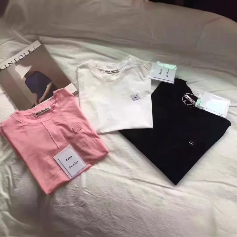 Summer smiling face embroidery cotton T-shirt square face T-shirt crew neck short sleeve male and female couples parent-child student outfit a generation of hair