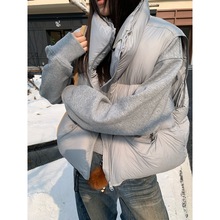 广州十三行正品冬季新款简约百搭宽松立领抽绳泡芙羽绒马甲外套女