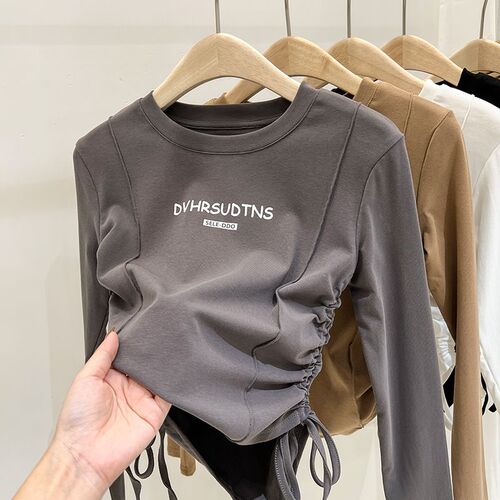 Children's Autumn Short-Sleeve PULL-STRING Top with Underwear for Older Kids, Stylish Long-Sleeve T-shirt for Girls