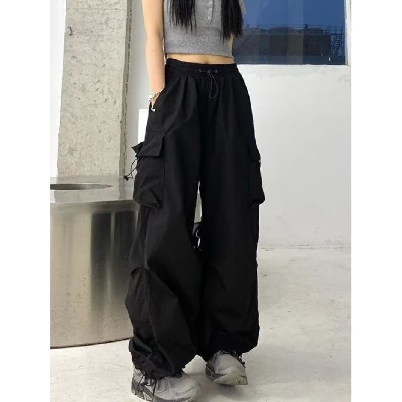Stylish high street workwear pants for women, drawstring loose straight wide-leg pants, jogger-style casual pants for petite individuals Stylish high street workwear pants for women, drawstring loose straight wide-leg pants, jogger-style casual pants for petite individuals