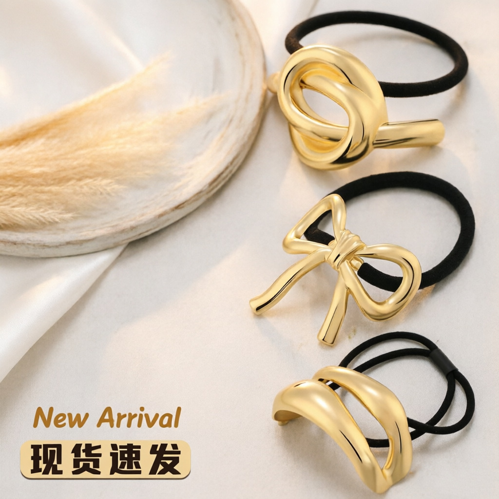 국경 핫 셀러 헤어 액세서리 새로운 스타일 간단한 U 자형 헤어 로프 헤어핀 합금 포니 테일 헤어 로프 고급 골든 올 매치 헤어 헤어