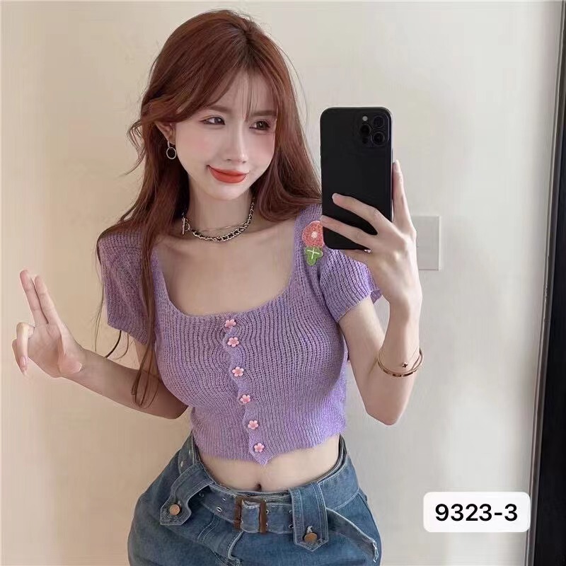 2025 Autumn Short Knitted Cardigan Square Neck Cross-Border Southeast Asia Short Sleeve Design Slim Fit Navel Women's Top 2025 Autumn Short Knitted Cardigan Square Neck Cross-Border Southeast Asia Short Sleeve Design Slim Fit Navel Women's Top