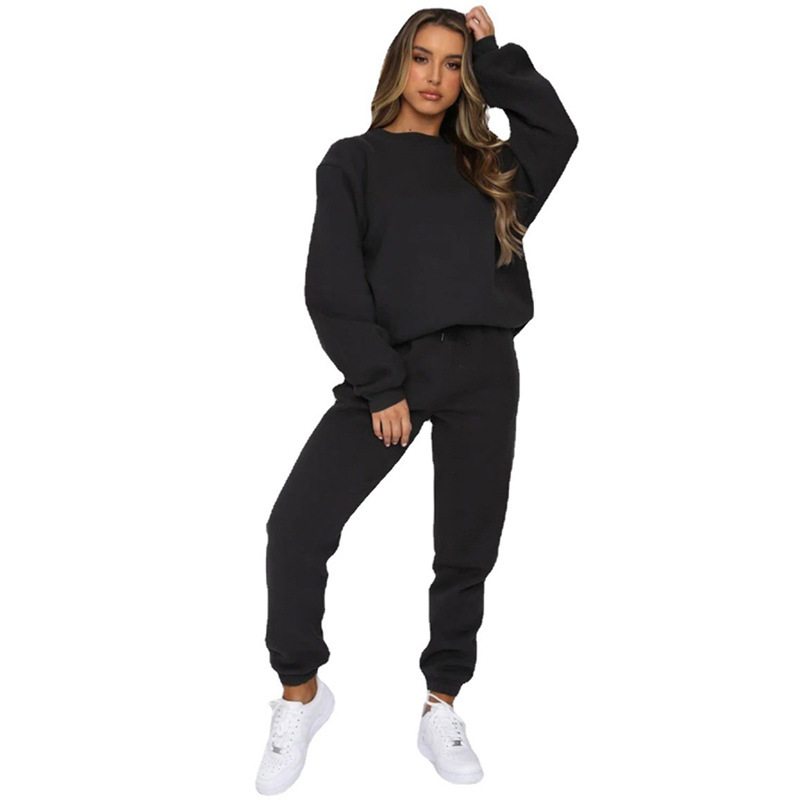 840g Weight Long Sleeve Sleeve Length Polyester Fabric Type Sweatshirt & Hoodie Co-ord Set Sets Type 2 Pieces Set Quantity Casual Occasion Round Neck Neckline Loose Fit Type Solid Color Pattern Winter, Autumn Season Women's Gender Streetwear Style Casual Women's Streetwear Solid Color Polyester Sweatshirt & Hoodie Co-ord Set Pants Sets 14