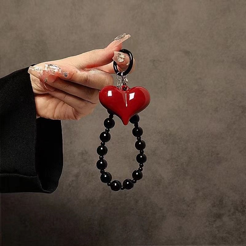 Personalidad creativa amor rojo negro cuentas pulsera pulsera corta colgante caso de teléfono móvil llavero de automóvil bolsos colgantes