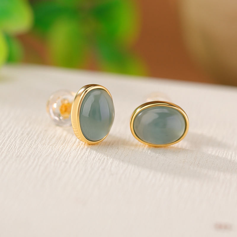 Bông tai mặt trứng bạc S925 đơn giản thời trang — Kiểu màu bạc