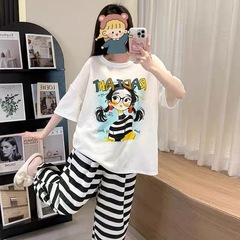 胸パッド付き、女性用クラウドコットンパジャマ、夏のかわいい学生、甘い半袖ズボン、ホームウェアセット、屋外で着用可能