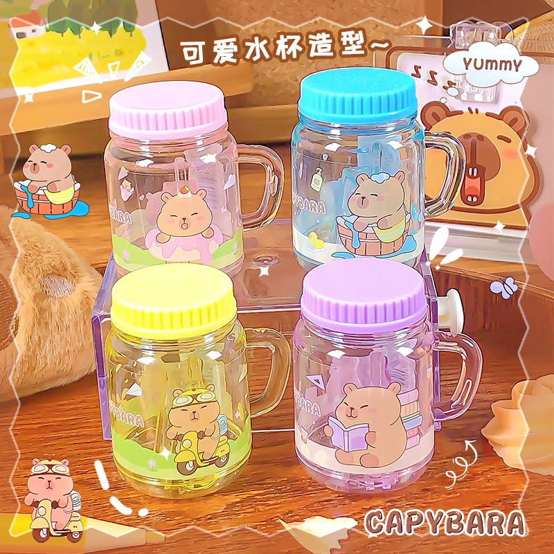 Kapibala taza de té con leche sacapuntas dibujos animados lindo portátil mini sacapuntas estudiante manual de un solo orificio