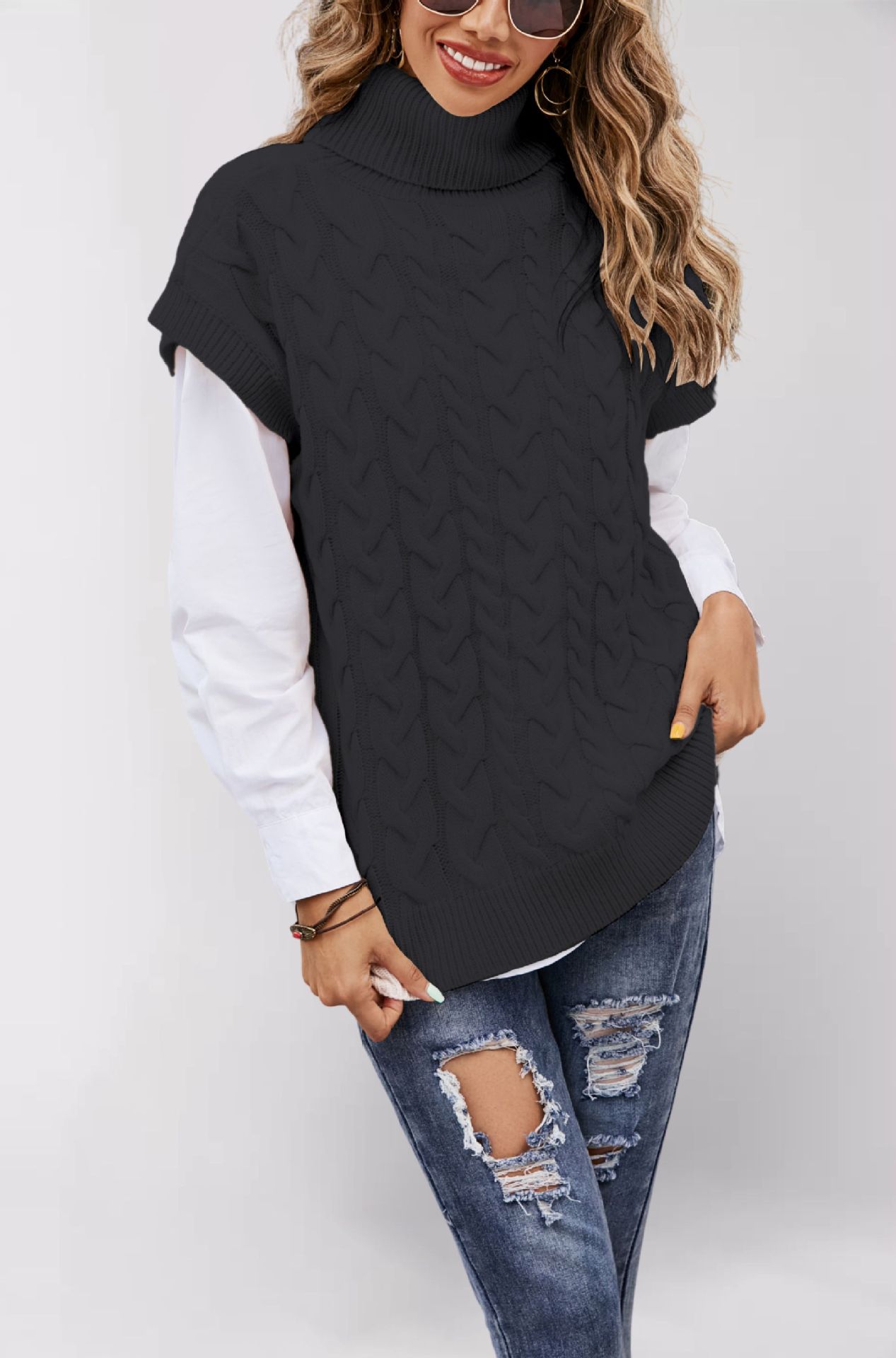 Suéter de punto sin mangas con cuello alto y cordones, estilo holgado, para mujer, moda transfronteriza de comercio exterior Amazon, otoño-invierno 2026 image 8