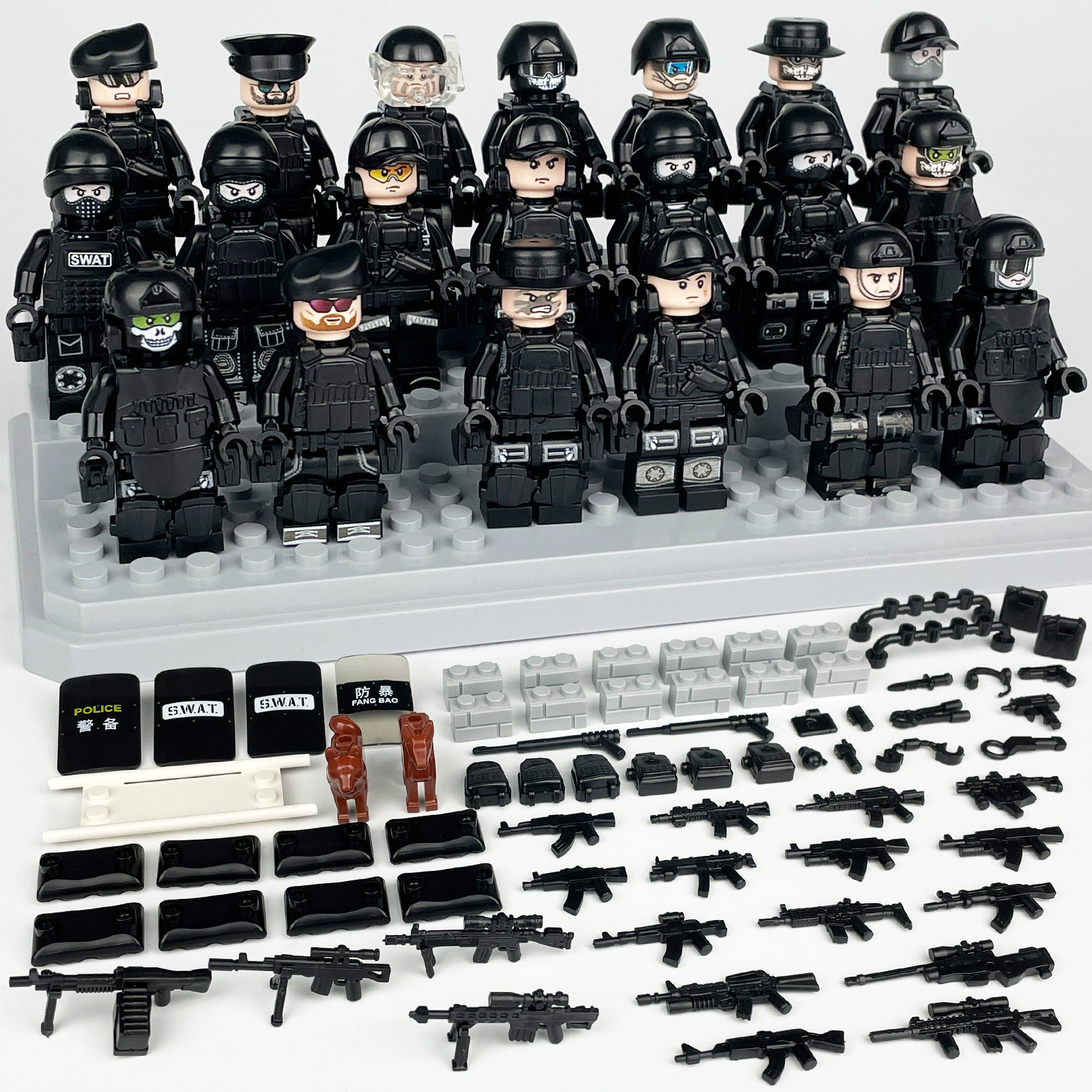 9 Types of Special Police Military Figures M8003 Weapons Shield Dog Cross-Border Wholesale Small Particle Building Block Toys Drone