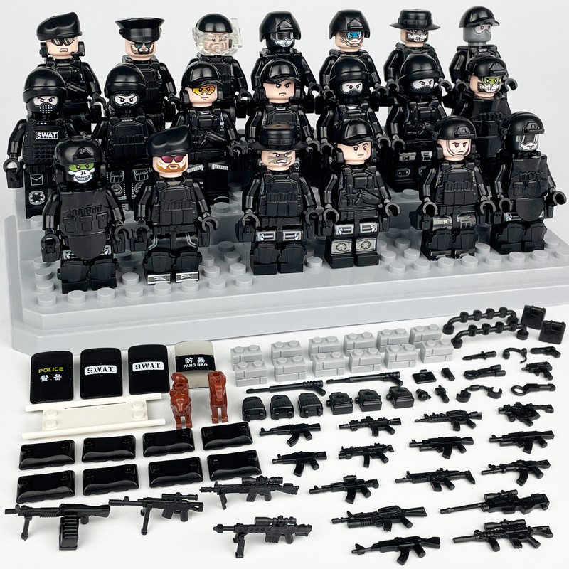 9 Types of Special Police Military Figures M8003 Weapons Shield Dog Cross-Border Wholesale Small Particle Building Block Toys Drone