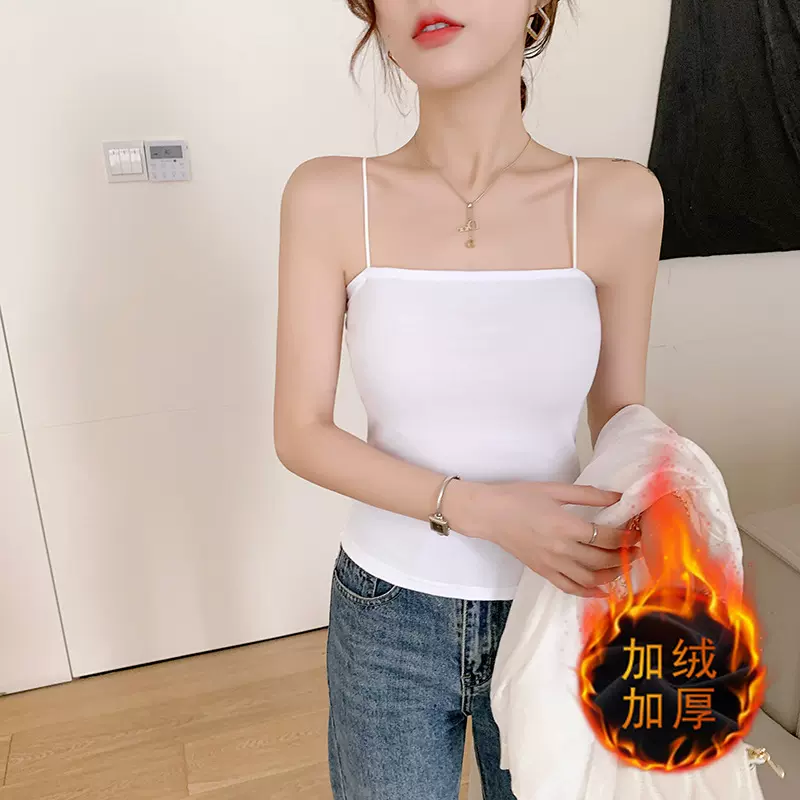 【Just JS】德绒小吊带背心女内搭新款秋冬美背加绒保暖打底上衣