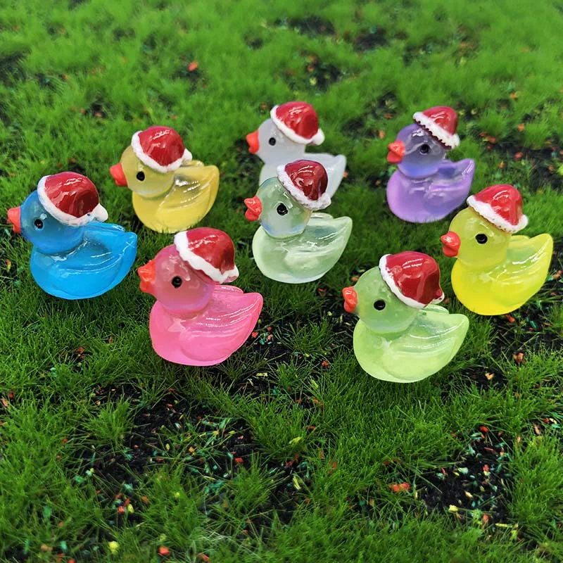 Cute resin Christmas luminous duck crafts accessories micro landscape decorative ornaments jewelry manufacturers wholesale