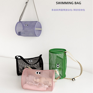 Factory Customized Swimming Bag Large Capacity Waterproof Beach Bag Mesh Breathable One Shoulder Crossbody Cylindrical Travel Bag Can Be Lo